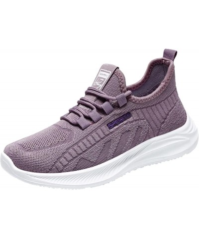 Women's Walking Shoes Slip On - Women's Mesh Breathable Slip-on Wedges Outdoor Leisure Sneakers Z 04-purple $11.53 Fashion Sn...