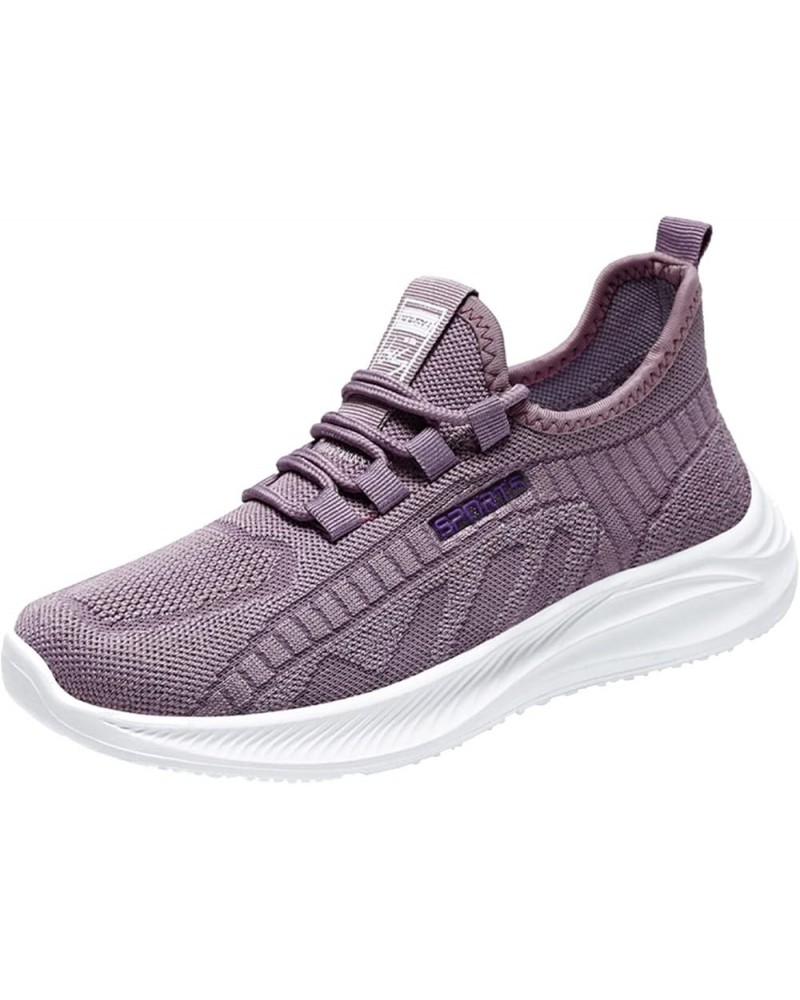 Women's Walking Shoes Slip On - Women's Mesh Breathable Slip-on Wedges Outdoor Leisure Sneakers Z 04-purple $11.53 Fashion Sn...