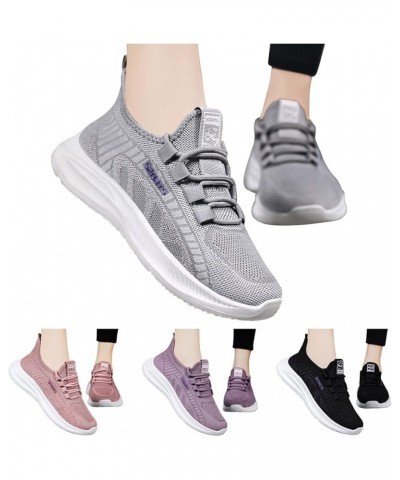 Women's Walking Shoes Slip On - Women's Mesh Breathable Slip-on Wedges Outdoor Leisure Sneakers Z 04-purple $11.53 Fashion Sn...