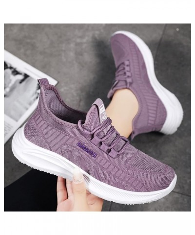 Women's Walking Shoes Slip On - Women's Mesh Breathable Slip-on Wedges Outdoor Leisure Sneakers Z 04-purple $11.53 Fashion Sn...