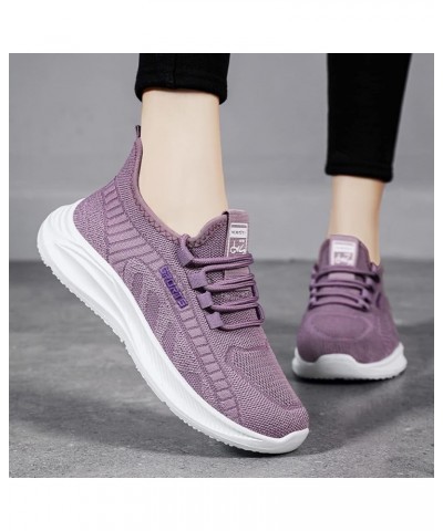 Women's Walking Shoes Slip On - Women's Mesh Breathable Slip-on Wedges Outdoor Leisure Sneakers Z 04-purple $11.53 Fashion Sn...