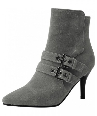 Womens Casual Pointed Toe Zip Winter Warm High Heels Ankle Boots Grey $26.93 Boots