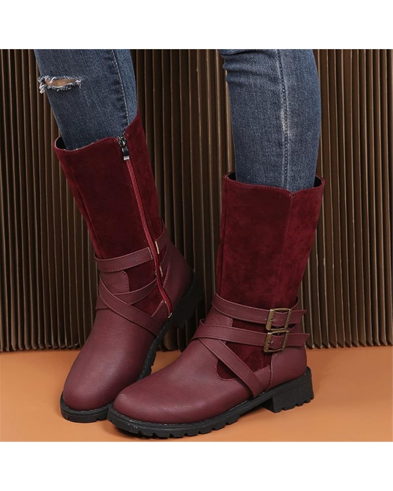 Women Ankle Boots Fashion Warm Chelsea Boots with Buckle Women Autumn Winter Riding Boots Retro Leather Shoes Biker Boots Out...