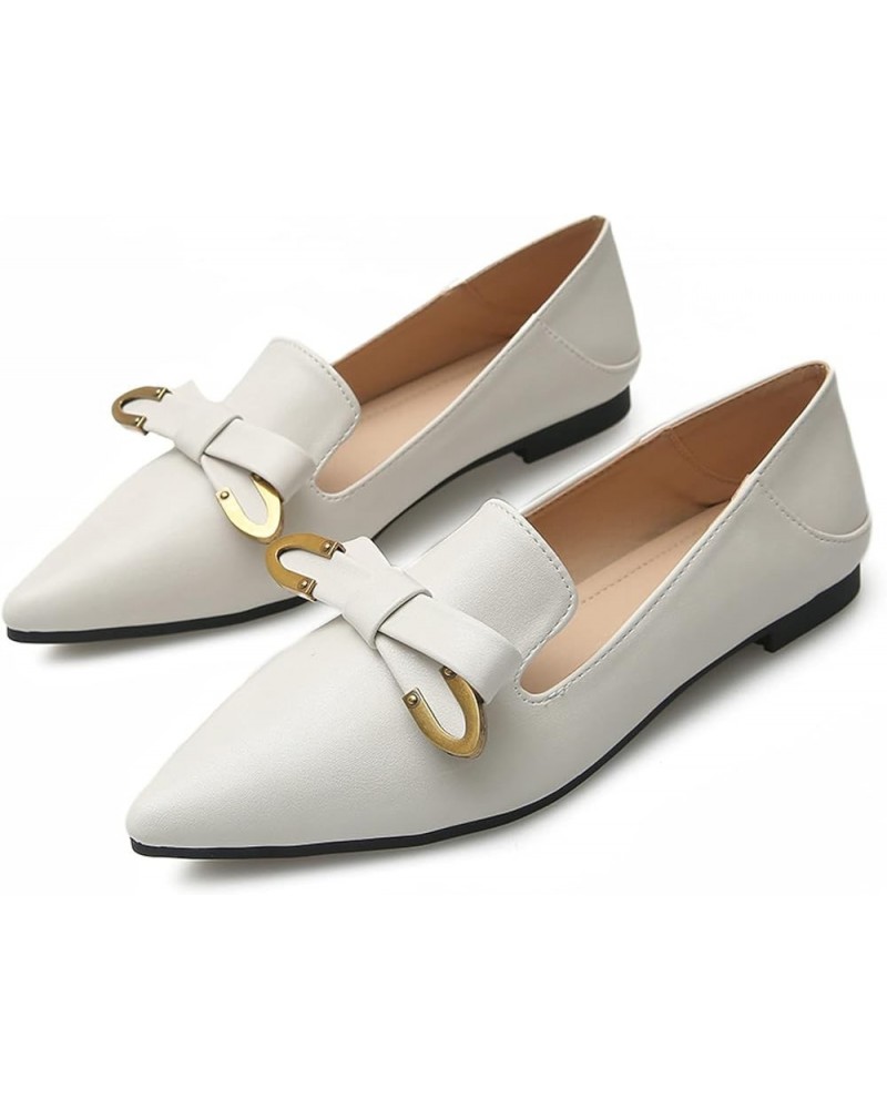 Ultralight Flat Shoes for Women Autumn Daily Vintage Fashion Bow Pointed Toe Slip-on Dress Loafers Career Flats White/Black/A...