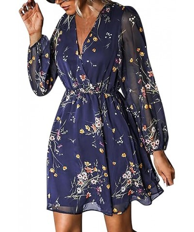 Sundresses for Women Floral Print Chiffon A Line Mini Dress Long Sleeves Dress Blue $12.59 Outdoor Shoes