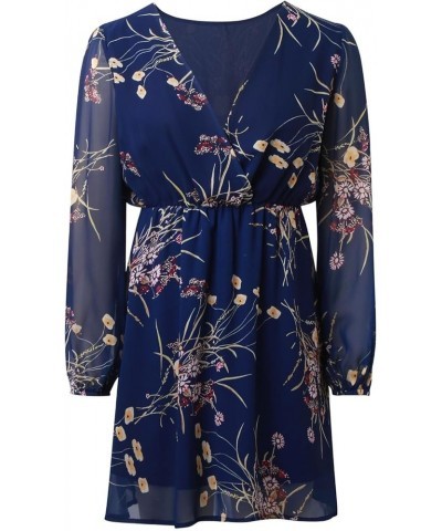 Sundresses for Women Floral Print Chiffon A Line Mini Dress Long Sleeves Dress Blue $12.59 Outdoor Shoes