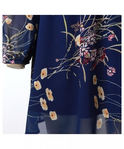 Sundresses for Women Floral Print Chiffon A Line Mini Dress Long Sleeves Dress Blue $12.59 Outdoor Shoes