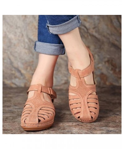 Thick Sole Sandals for Women Soft Leather Closed Toe Vintage Anti Slip Sandals Thick Sole Women Summer Sandals 8 Pink $14.45 ...