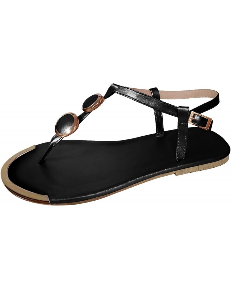 Summer Sandals for Women 2024 Comfortable Flat Sandals Women Dressy Rhinestone T-Strap Thong Summers Beach Shoes Black $13.42...