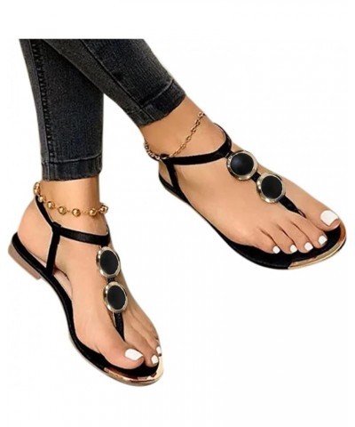 Summer Sandals for Women 2024 Comfortable Flat Sandals Women Dressy Rhinestone T-Strap Thong Summers Beach Shoes Black $13.42...