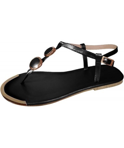 Summer Sandals for Women 2024 Comfortable Flat Sandals Women Dressy Rhinestone T-Strap Thong Summers Beach Shoes Black $13.42...