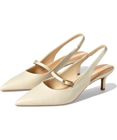 Women's Khloe Pointed Toe Slingback Kitten Heel Pump Panna White Leather $36.54 Pumps