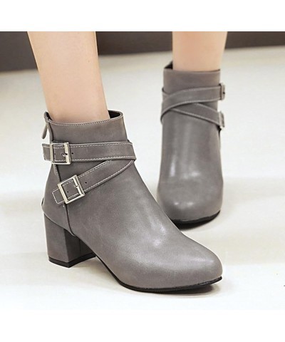 Boots for Women Elegant Leather Waterproof Pointed Toe Chunky Heel Boots Pull-Up Buckle Chelsea Western Boots Grey $29.69 Boots