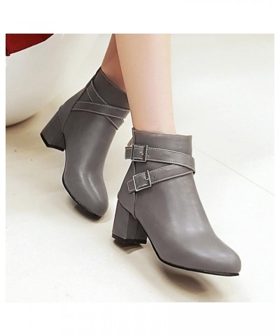 Boots for Women Elegant Leather Waterproof Pointed Toe Chunky Heel Boots Pull-Up Buckle Chelsea Western Boots Grey $29.69 Boots