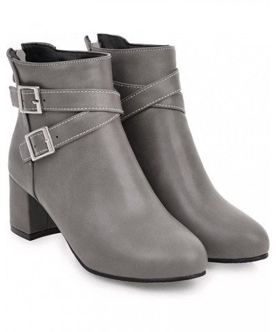 Boots for Women Elegant Leather Waterproof Pointed Toe Chunky Heel Boots Pull-Up Buckle Chelsea Western Boots Grey $29.69 Boots