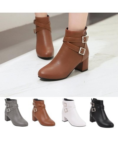 Boots for Women Elegant Leather Waterproof Pointed Toe Chunky Heel Boots Pull-Up Buckle Chelsea Western Boots Grey $29.69 Boots