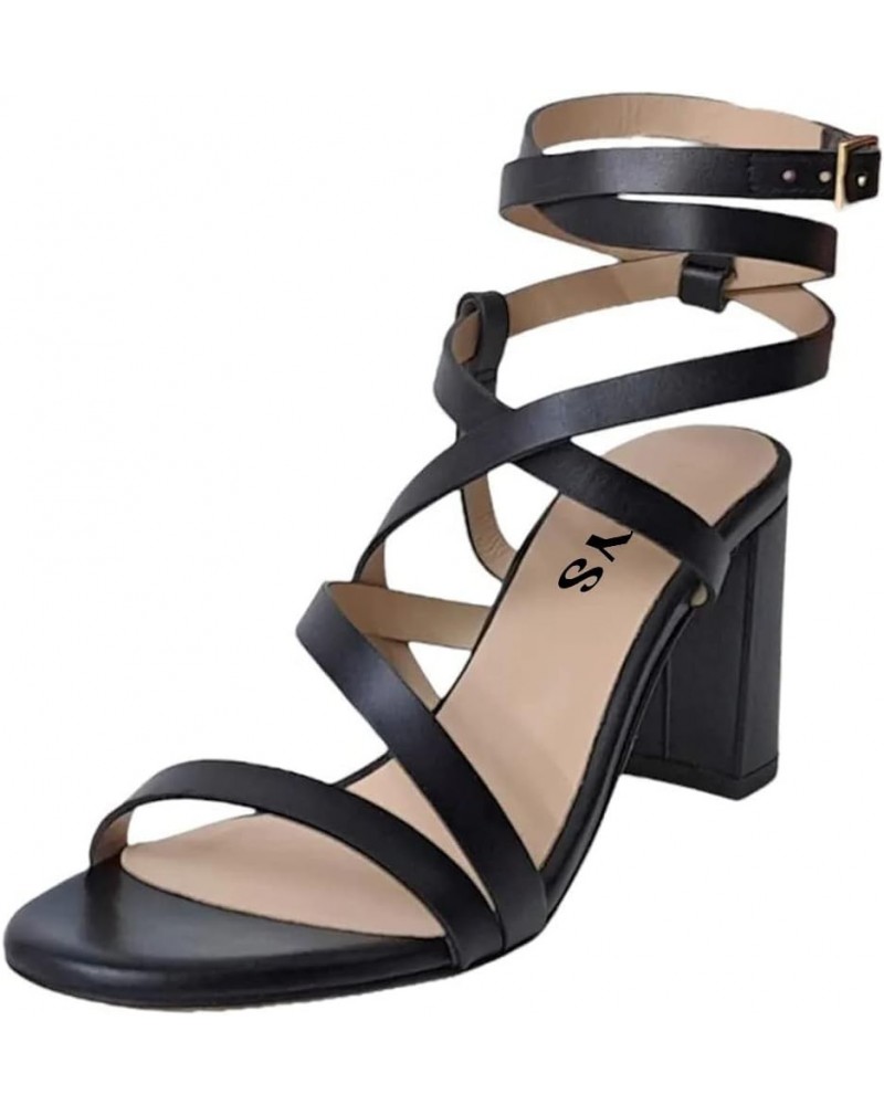 Women Graceful Open Toe Cross Ankle Strap Sandals Chunky Block Mid Heels Summer Dress Party Prom Backless Shoes Size 4-15 US ...