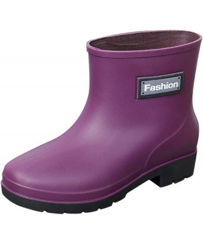 Rain Boots for Women Waterproof Garden Ankle Shoes Anti-Slipping White Chelsea Rainboots Soft Resistant Footwear Purple $11.9...