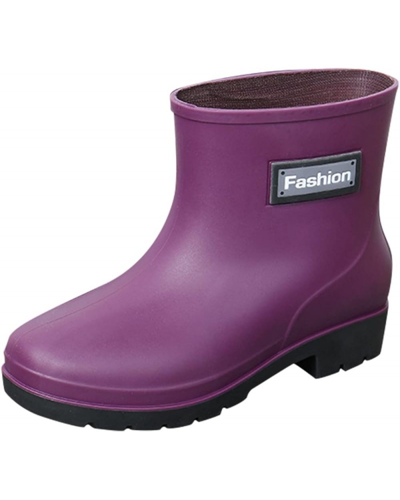 Rain Boots for Women Waterproof Garden Ankle Shoes Anti-Slipping White Chelsea Rainboots Soft Resistant Footwear Purple $11.9...