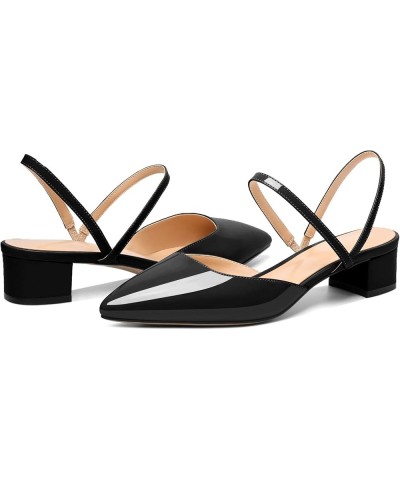 Women's Slingback Block Heels Pointed Toe Low Chunky Heel Sandals Elastic Ankle Strap Formal Party Dress Pumps Shoes Black $3...