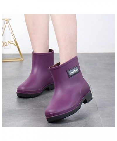 Rain Boots for Women Waterproof Garden Ankle Shoes Anti-Slipping White Chelsea Rainboots Soft Resistant Footwear Purple $11.9...