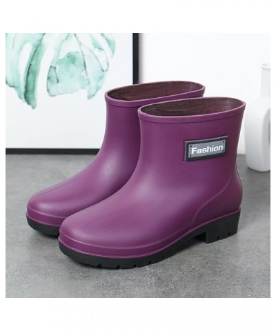 Rain Boots for Women Waterproof Garden Ankle Shoes Anti-Slipping White Chelsea Rainboots Soft Resistant Footwear Purple $11.9...