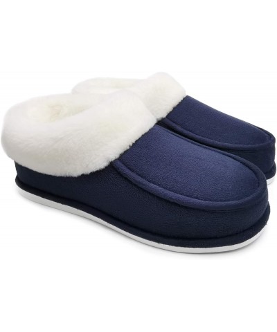 Womens Winter Warm Faux Suede Plush Moccasins Slippers Indoor Slip On Shoes with Soft Comfortable Fluffy Fur Lining Navy Blue...