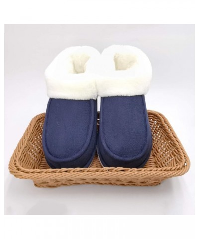 Womens Winter Warm Faux Suede Plush Moccasins Slippers Indoor Slip On Shoes with Soft Comfortable Fluffy Fur Lining Navy Blue...