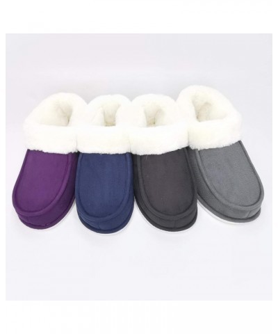 Womens Winter Warm Faux Suede Plush Moccasins Slippers Indoor Slip On Shoes with Soft Comfortable Fluffy Fur Lining Navy Blue...