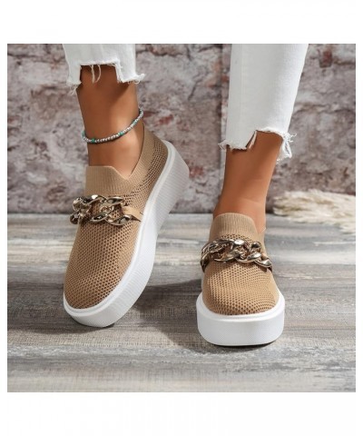 Flats Shoes for Women Casual Womens Platform Sneakers Casual Mesh Air Metal Chain Chunky High Heels Low Canvas Shoes Khaki $1...