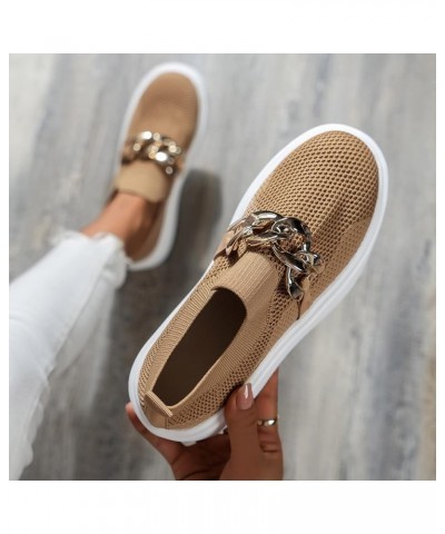 Flats Shoes for Women Casual Womens Platform Sneakers Casual Mesh Air Metal Chain Chunky High Heels Low Canvas Shoes Khaki $1...