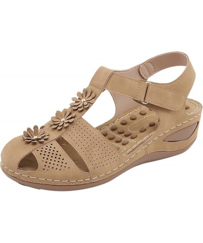 Women Flat Sandals Comfortable Square Toe Women's Heeled Sandals Hiking Ladies Yoga Brown $16.65 Sandals