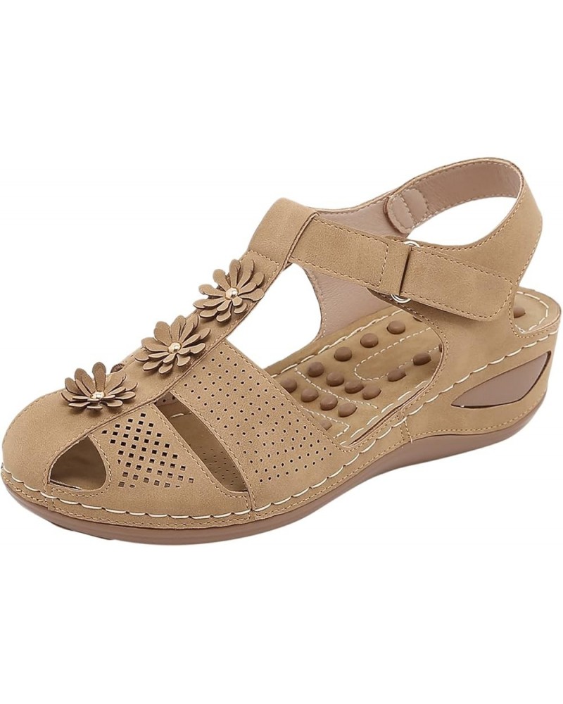 Women Flat Sandals Comfortable Square Toe Women's Heeled Sandals Hiking Ladies Yoga Brown $16.65 Sandals