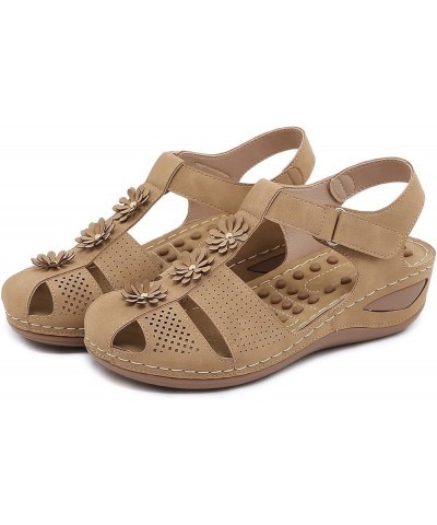 Women Flat Sandals Comfortable Square Toe Women's Heeled Sandals Hiking Ladies Yoga Brown $16.65 Sandals