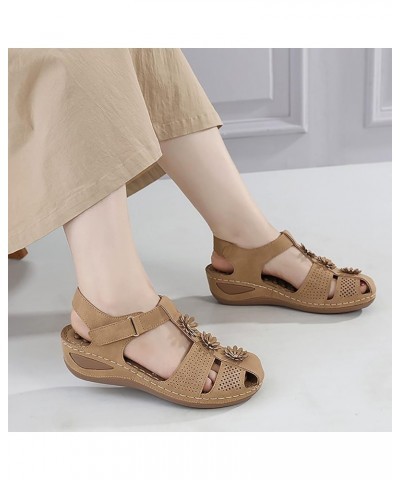 Women Flat Sandals Comfortable Square Toe Women's Heeled Sandals Hiking Ladies Yoga Brown $16.65 Sandals