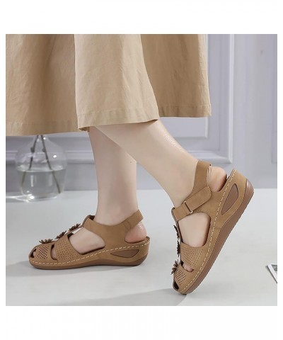 Women Flat Sandals Comfortable Square Toe Women's Heeled Sandals Hiking Ladies Yoga Brown $16.65 Sandals