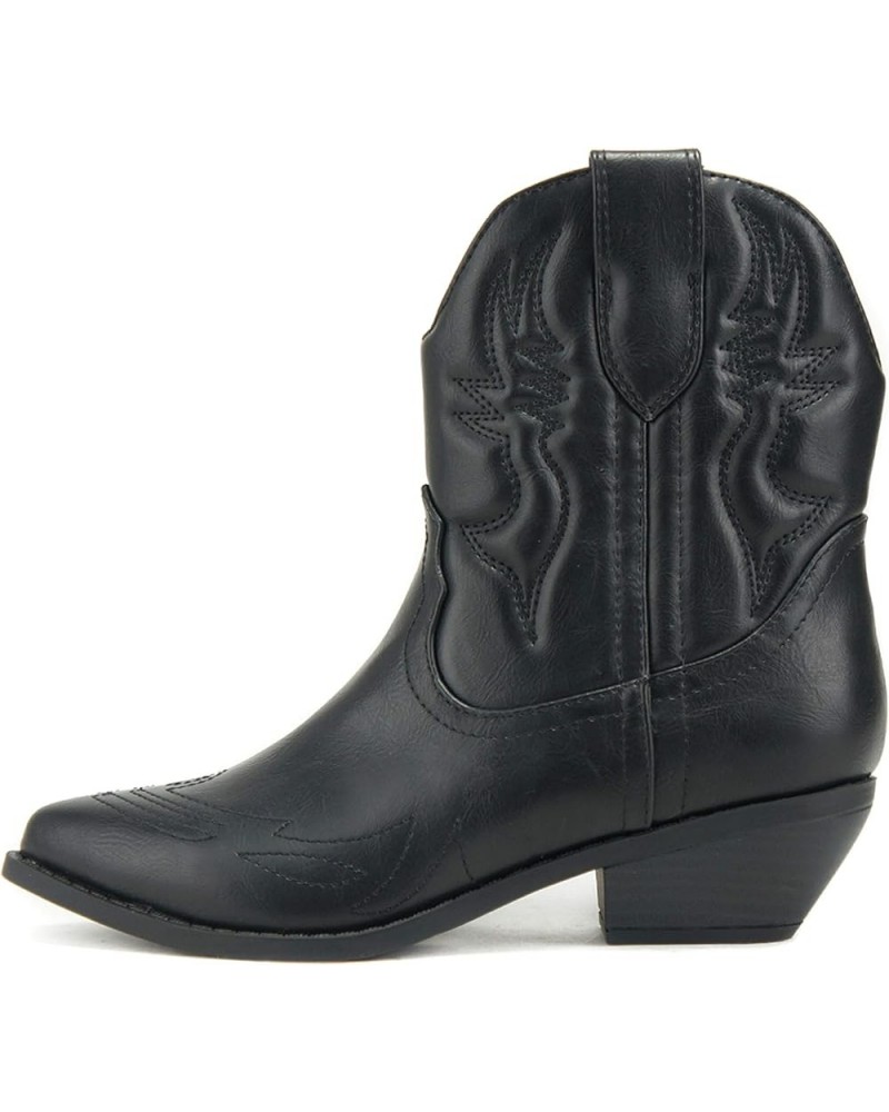 RIGGING ~ Women Western Stitched Pointe Toe Low Heel Ankle Mid Shaft Boots Black $17.42 Boots