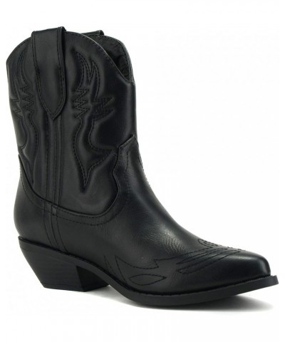 RIGGING ~ Women Western Stitched Pointe Toe Low Heel Ankle Mid Shaft Boots Black $17.42 Boots