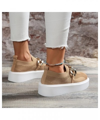 Flats Shoes for Women Casual Womens Platform Sneakers Casual Mesh Air Metal Chain Chunky High Heels Low Canvas Shoes Khaki $1...