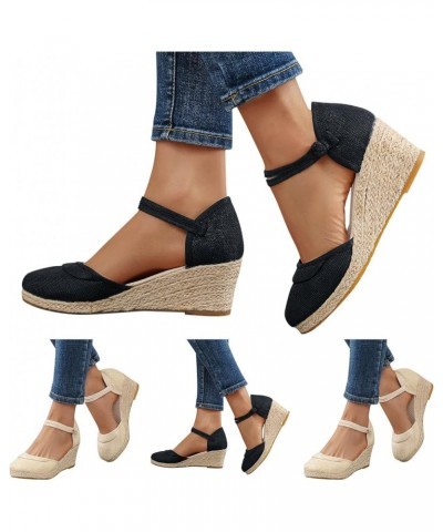 Sandals for Women Dressy Summer Comfortable Closed Toe Espadrilles Vintage Summer Buckle Wedge Shoes Z26-beige $12.58 Sandals