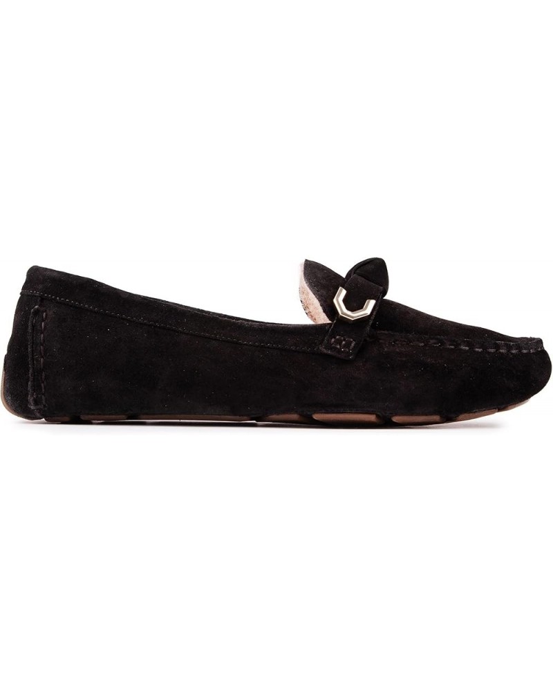 Women's Evelyn Bow Driver Driving Style Loafer Black Grainy Split Suede/Faux Shearling $41.22 Loafers & Slip-Ons