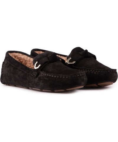 Women's Evelyn Bow Driver Driving Style Loafer Black Grainy Split Suede/Faux Shearling $41.22 Loafers & Slip-Ons