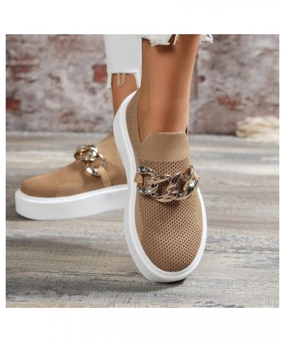 Flats Shoes for Women Casual Womens Platform Sneakers Casual Mesh Air Metal Chain Chunky High Heels Low Canvas Shoes Khaki $1...