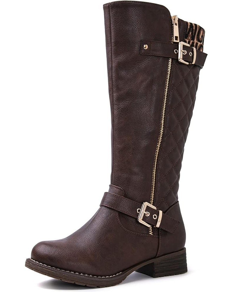 Women's Quilted Knee-High Fashion Dressy Riding Boots 17yy01 Brown2 $45.04 Boots