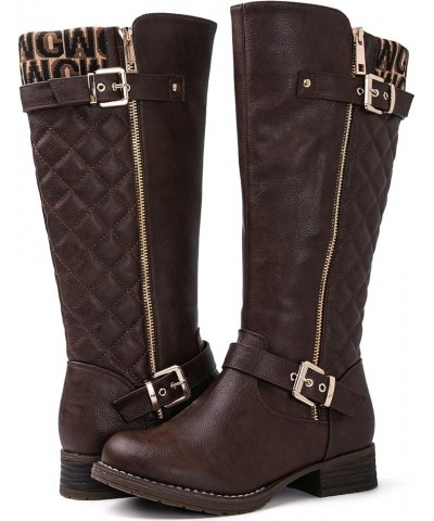 Women's Quilted Knee-High Fashion Dressy Riding Boots 17yy01 Brown2 $45.04 Boots