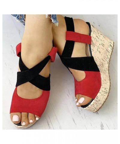 Women Wedge Sandals Women Wedge Sandals for Women Casual Fashion Ladies Shoes Buckle Solid Sandals Roman Platform Red 8.5 $31...