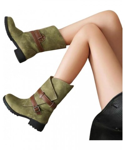 Womens Cowboy Boots, Womens Ladies Flat Low Heel Lace up Zip Combat Army Military Ankle Boots Platform Leather Booties Green ...