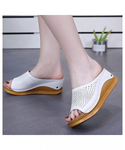 Lady Hollow Out PU Leather Wedges Sandals for Women Casual Platform Sandals Open Toe Slippers Summer Shoes (White 1, 5) 7 Whi...