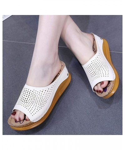 Lady Hollow Out PU Leather Wedges Sandals for Women Casual Platform Sandals Open Toe Slippers Summer Shoes (White 1, 5) 7 Whi...