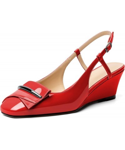 Women's Slingback Wedge Heels Square Toe Low Heeled Buckle Bow Loafers Sandal with Adjustable Strap 2 Inches Dress Shoes for ...